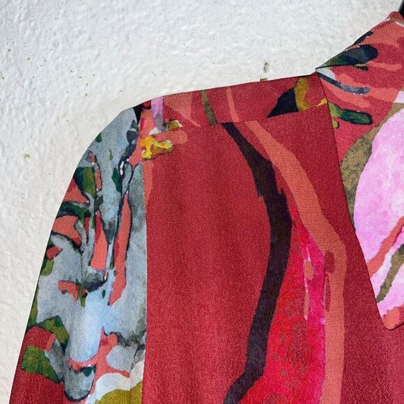 Women's Soft Surroundings Red Watercolor Floral Viscose Colllared Midi Dress Sm - Picture 11 of 13